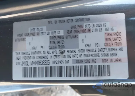 2021 Mazda 6 Touring z USA, uszkodzony, nr VIN JM1GL1VM4M16O83O5